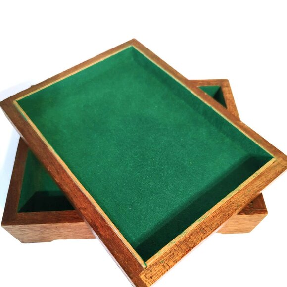 Vintage Solid Wood Jewelry Trinket Box With Green Velvet Lining Signed Pasquini - Picture 4 of 9
